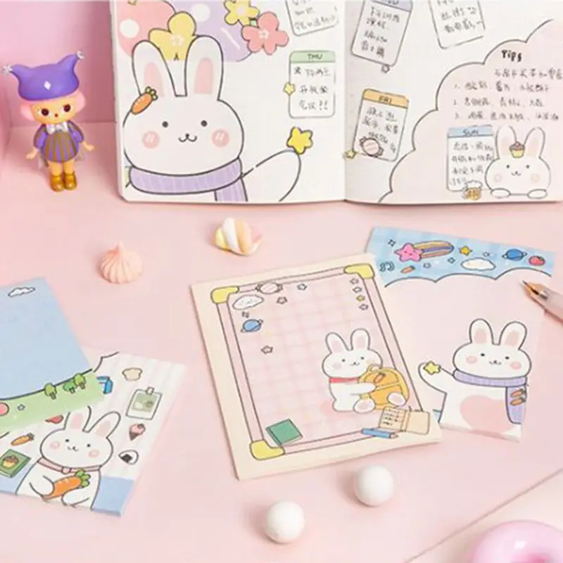 

8pcs Kawaii Memo Pad Cartoon Bunny N Times Sticky Notes Notebook School Supplies