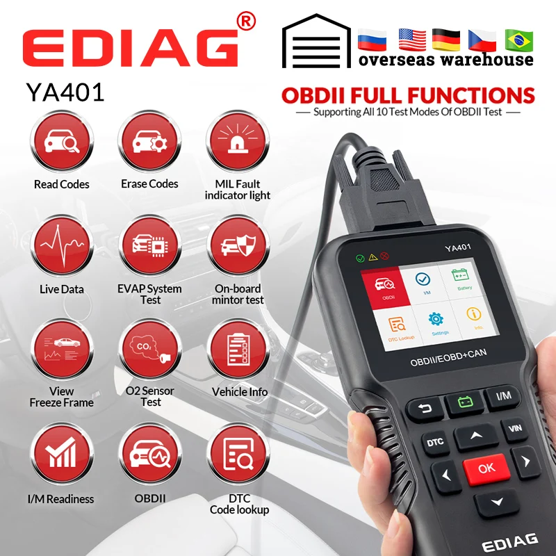 Диагностический сканер EDIAG YA-401 для диагностики автомобиля с многоязычной