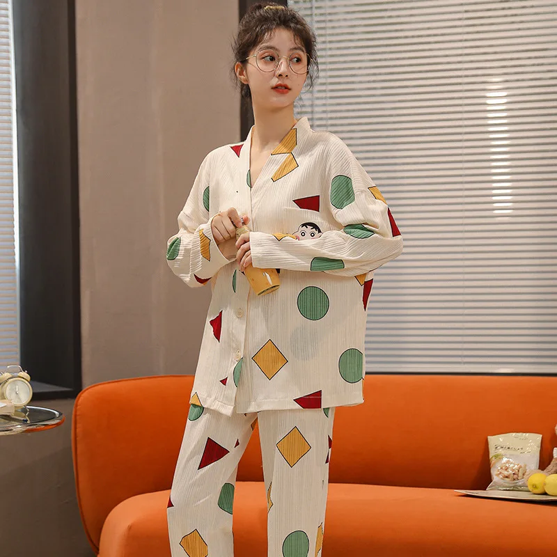 Cozy Pajama Set Women Pijama Spring Autumn Nightwear Anime Sin Japan Home Clothing Long Sleeved Kawaii Mujer Girls Homewear Ins