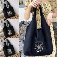 womens shopping bags canvas commuter shopper vest bag cotton cloth samurai series bolsas grocery black eco handbags tote bag