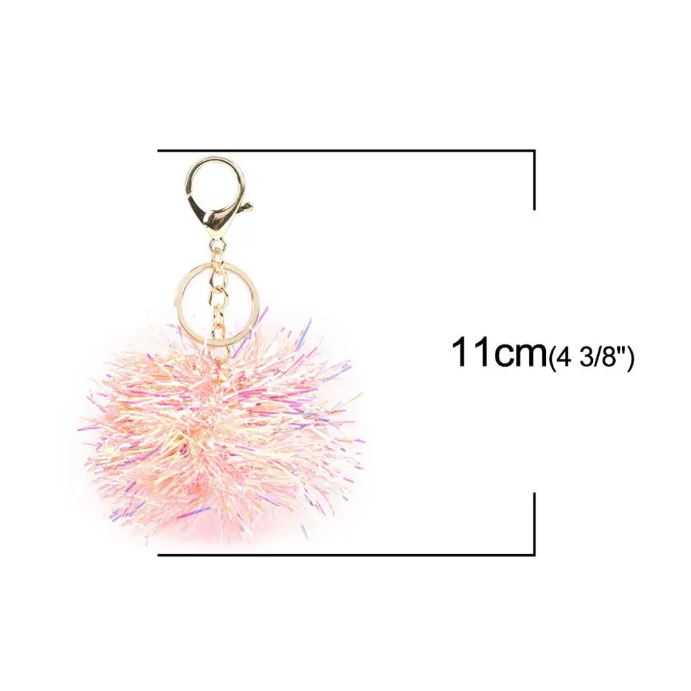 8Seasons Trendy Keychain & Keyring Gold Colorful Purple Pom Ball Pendant Accessories For Women Gift Charms 11 x 6.6cm 1 PC | Украшения и