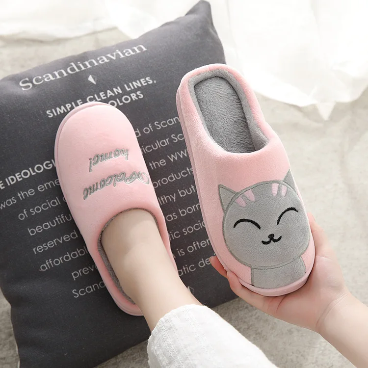 

Women Winter Warm Home Slippers Couple Shoes Female Plush Animal Slip On Soft Indoor Flats Comfort Ladies Man Plus Size