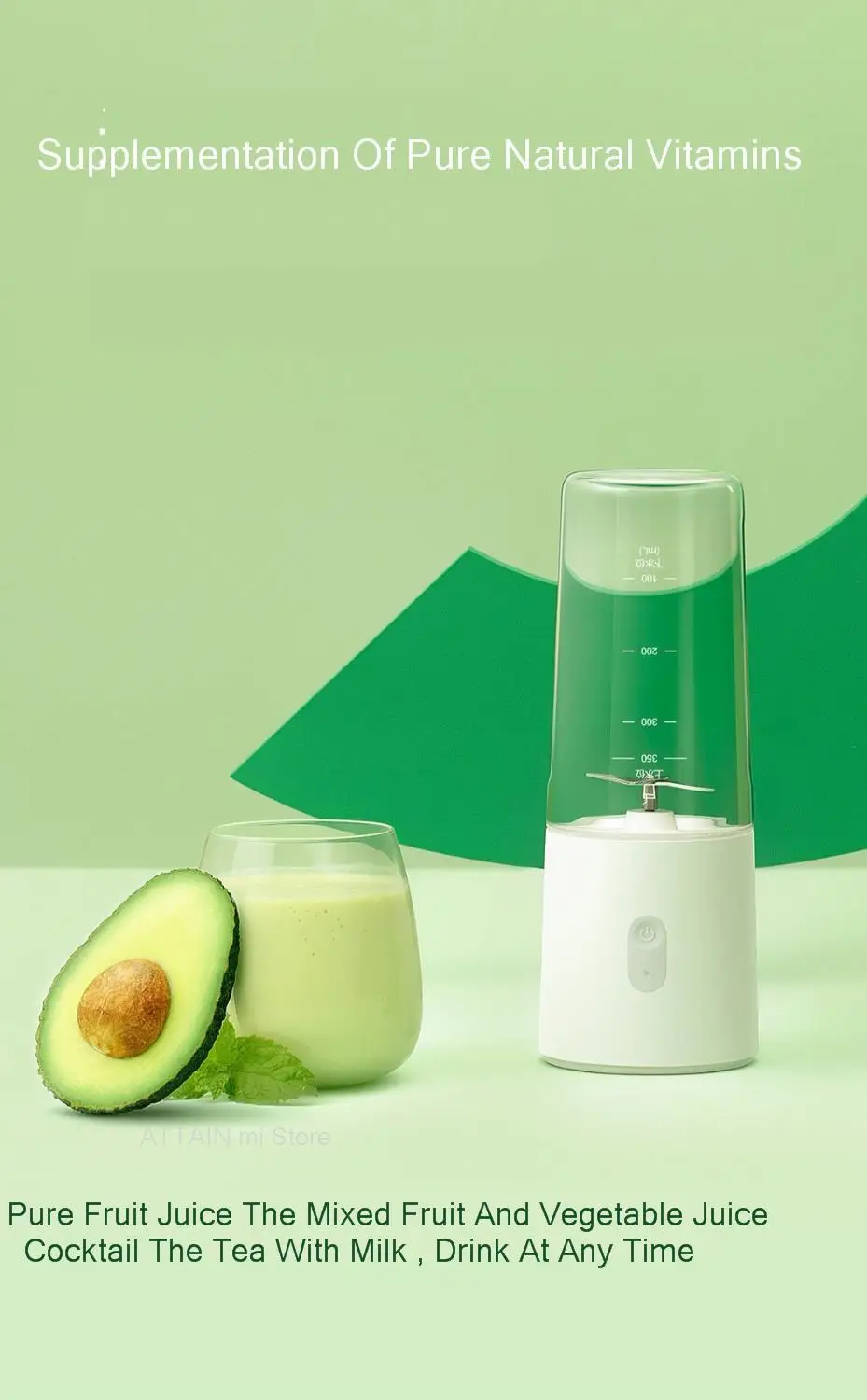 350ml Xiaomi Mijia Portable juicer Wireless 4-leaf food grade steel cutter head High-speed motor power Xiomi mi Quickly juicer