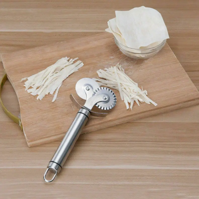 

Stainless Steel Pizza Cutter Double Roller Pizza Knife Cutter Pastry Pasta Dough Crimper Kitchen Pizza Tools