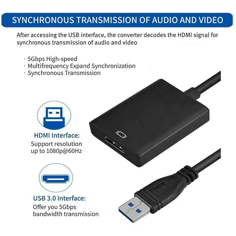 HD MI 1080P USB в HD-МИ адаптер 3.0 HDMI аудио-видео многомониторный конвертерный кабель для ПК ноутбук проектор ЖК-телевизор.