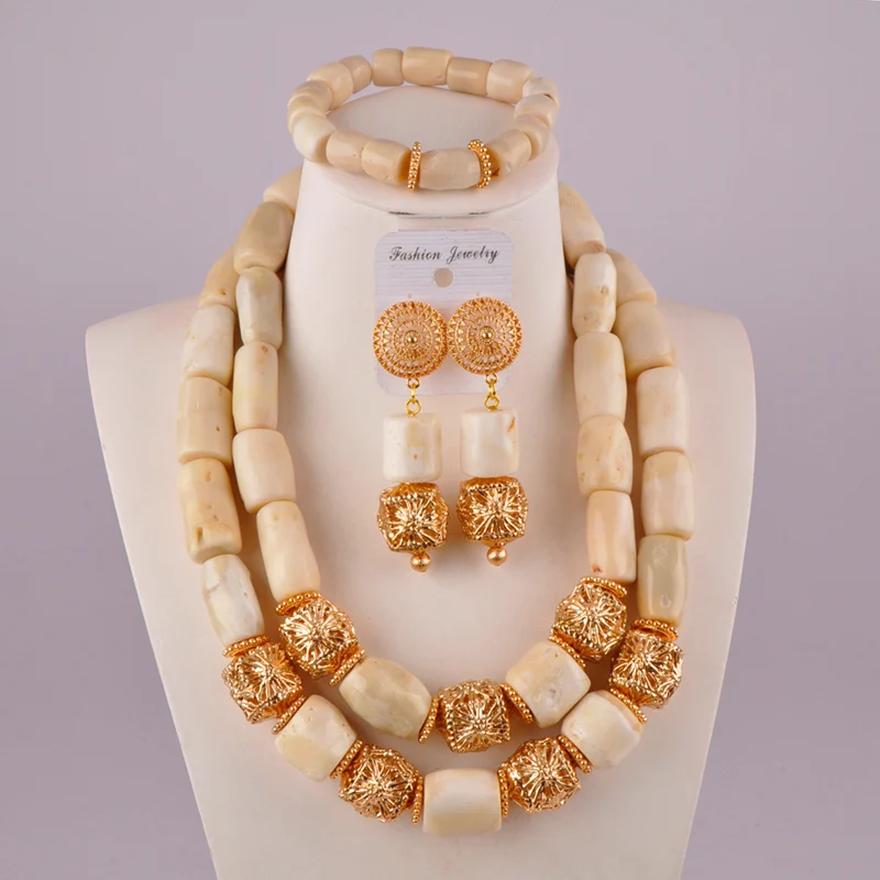 

graceful white nigerian wedding coral beads jewelry set african necklace coral set C21-37-02