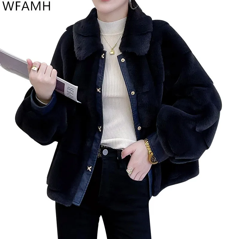 2023 New Winter Women's Fashion Simple Casual Loose Straight Single-breasted Fur Mink Mink Mink Coat Full Button Pockets