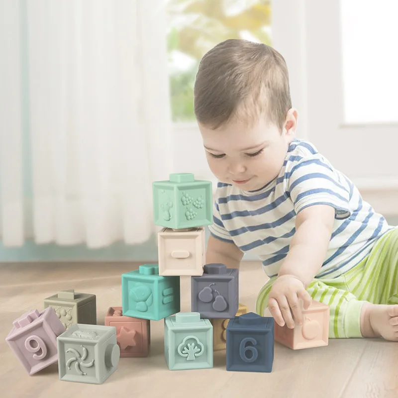 

Baby Grasp Toy Large Soft Rubber Vinyl Embossed Building Blocks 3D Touch Hand Balls Baby Massage Rubber Teethers Squeeze Toys