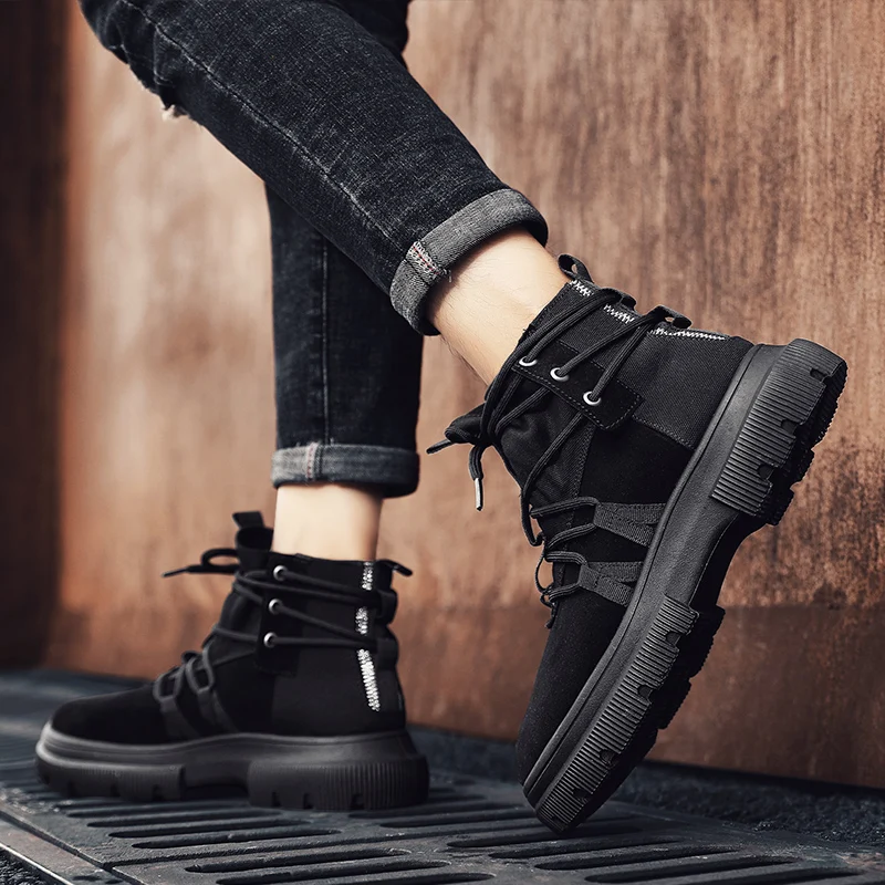 Новые мужские ботинки 2019 г. Теплые зимние на меху рабочая обувь мужская модные