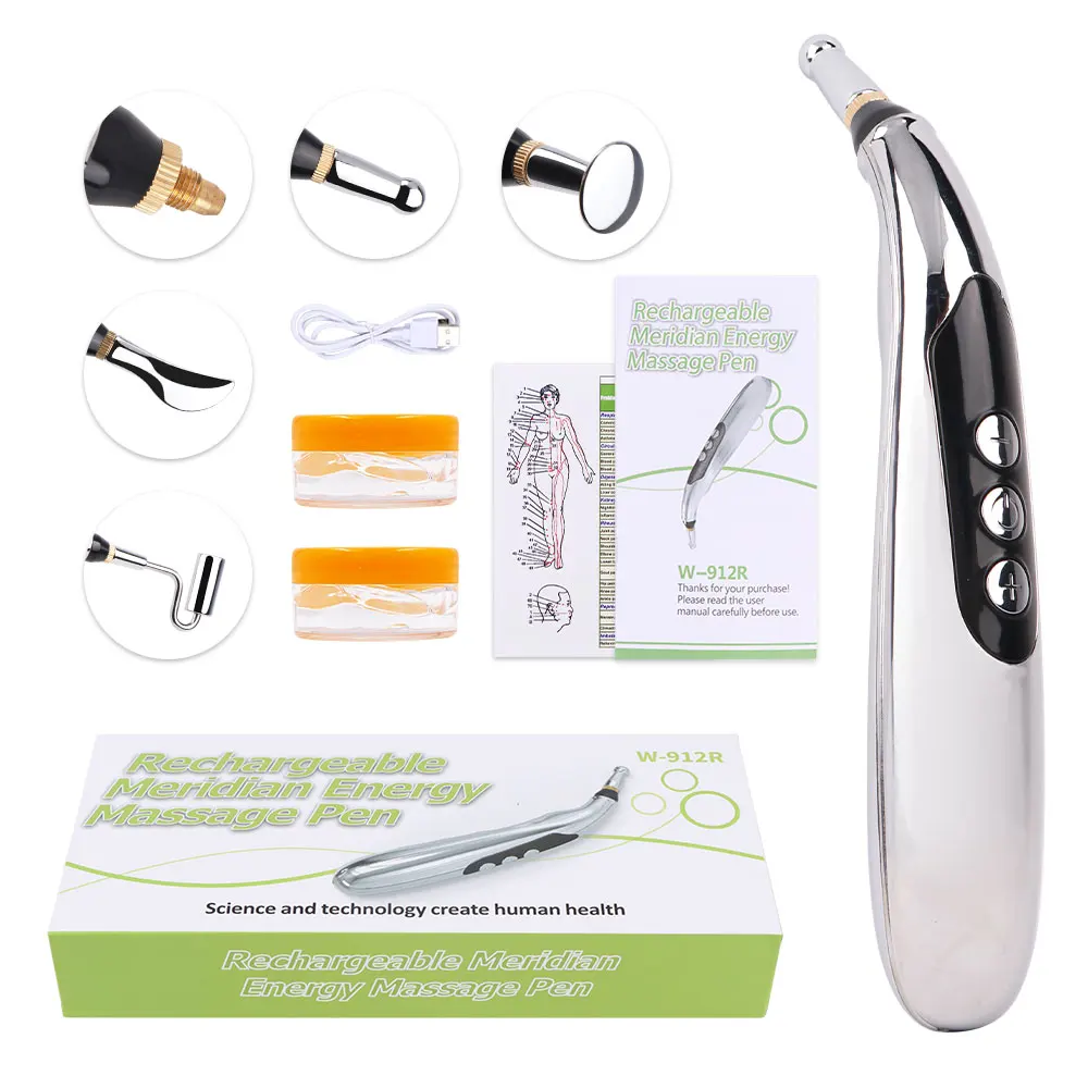 

3/5 Heads Electronic Acupuncture Energy Pen Body Face Neck Leg Back Laser Meridian Massager Relief Pain Relax USB Rechargeable