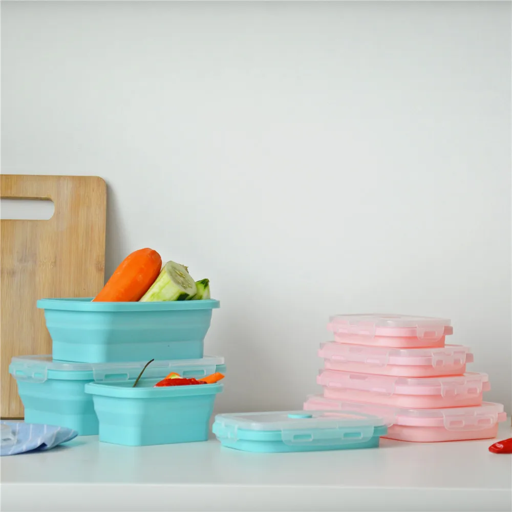 4 шт. силиконовые складные контейнеры для обедов|Коробки обеда| |