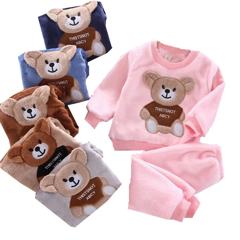 Autumn Winter Toddler Homewear Flannel Pajamas Baby Girl's Clothes Sets Warm children's Clothing Plush soft Infant Sleepwear Sui |