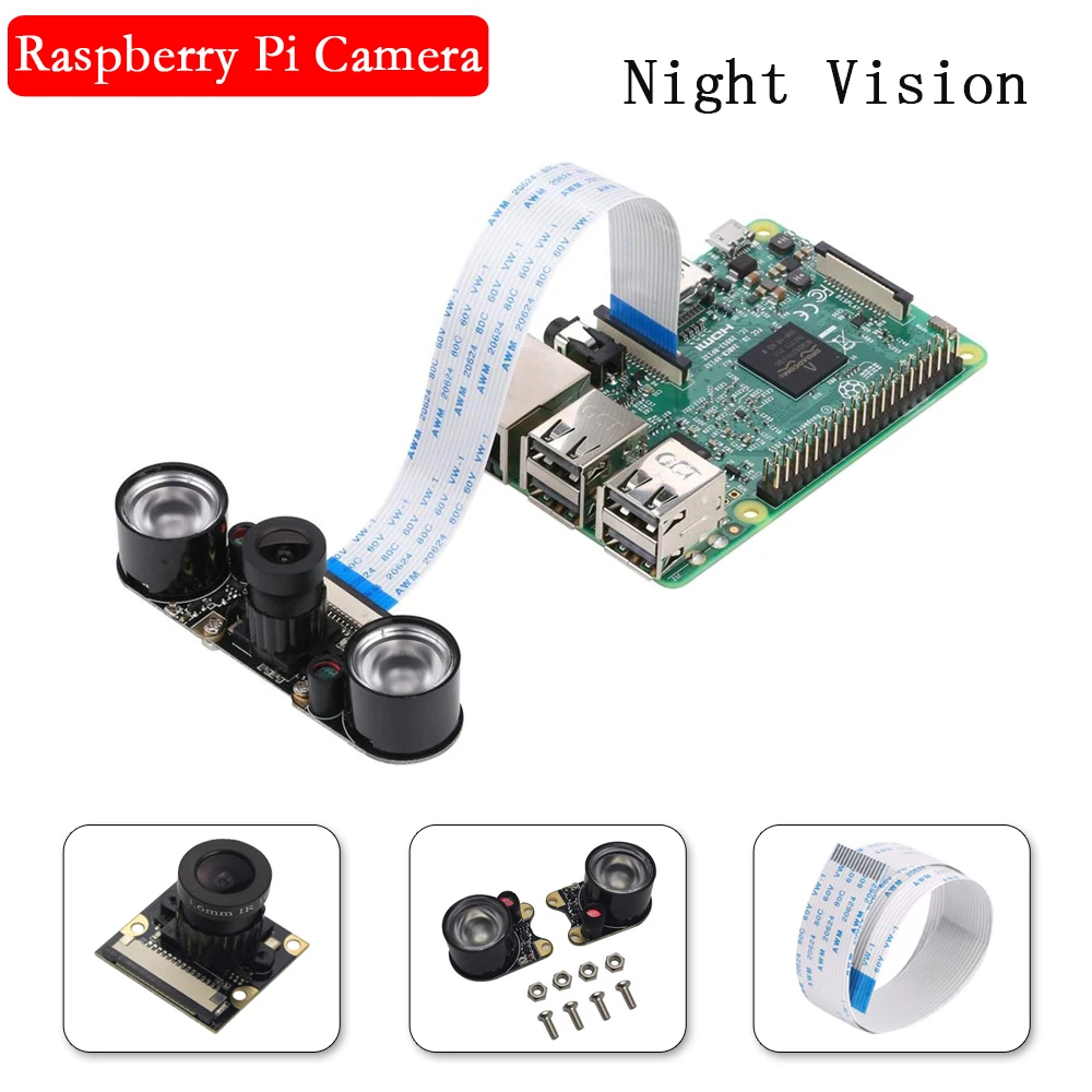 Raspberry Pi камера ночного видения 5 Мп фокусная Регулируемая видеокамера+ кабель FFC для Raspberry Pi 4 3 Модель B 3B 3 B+ Plus