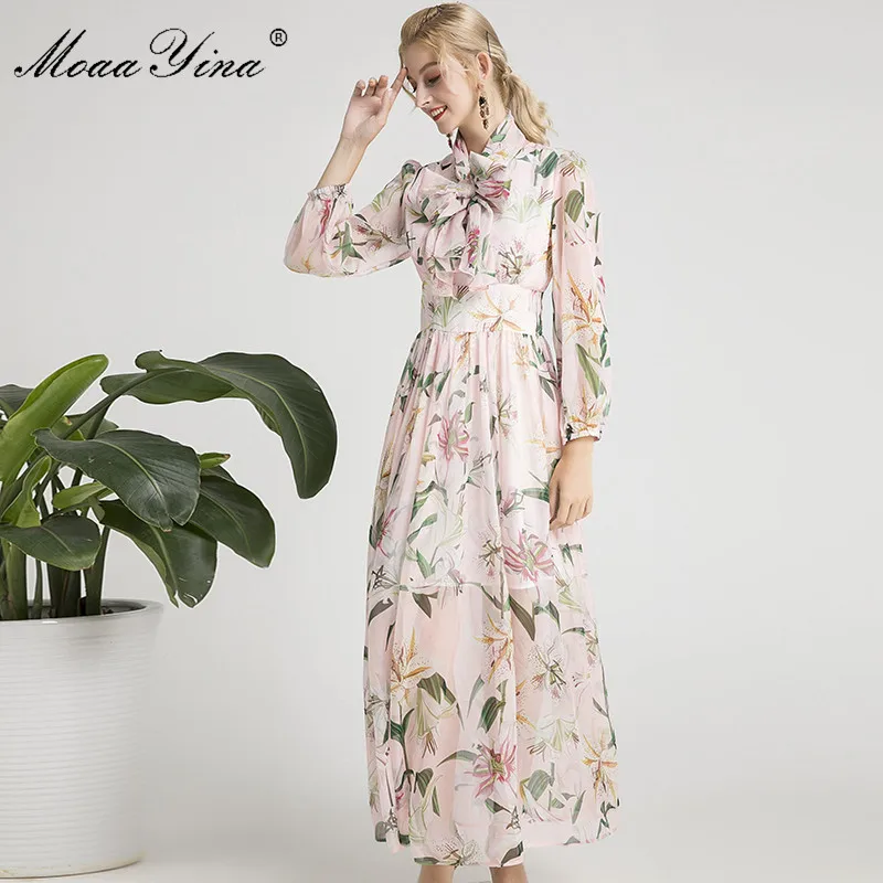 MoaaYina модное дизайнерское подиумное платье Весна Осень женское с длинным рукавом