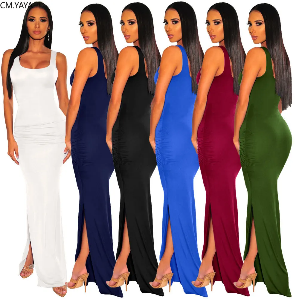 Женское длинное облегающее платье миди без рукавов вечерние платья с разрезом