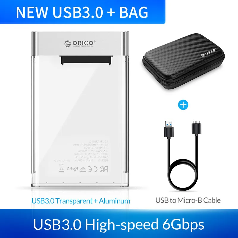 2129U3 Add Bag ORICO 2139U3 корпус жесткого диска 2,5 дюймов прозрачный USB3.0 корпус жесткого диска поддержка UASP протокол для 7-9,5 мм HDD - Цвет: 2129U3 Add Bag
