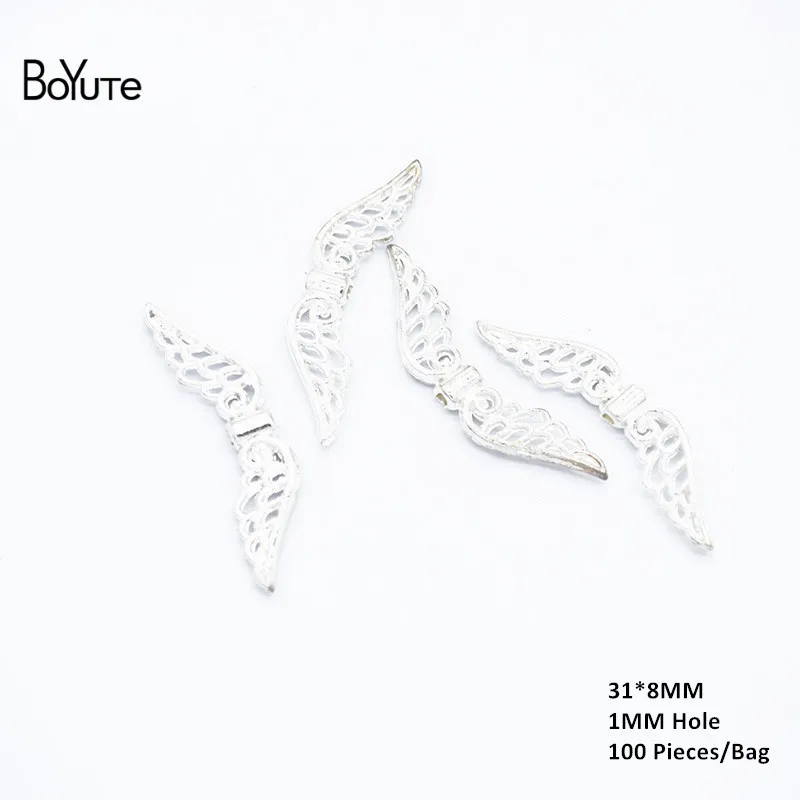 Beads 1-Silver BoYuTe(100 шт./лот) 31*8 мм с 1 мм отверстием металлический сплав Ангела крыло бусины Diy ручной работы ювелирные аксессуары оптом - Цвет: Beads 1-Silver
