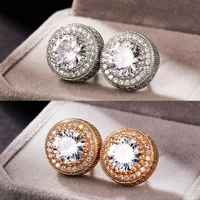 female luxury crystal round stud earrings vintage silver color bridal engagement wedding jewelry white zircon earrings for women