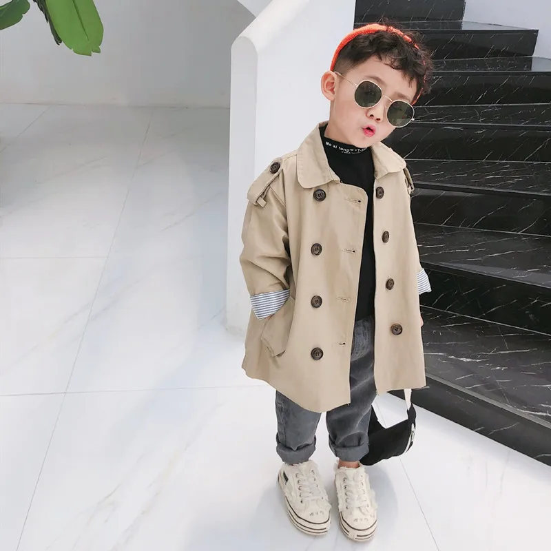 

2020 Autumn Korean Style Fashion Coats Boys Loose turn-down collar double breasted Trench jackets 1-6 years kids casual Coats