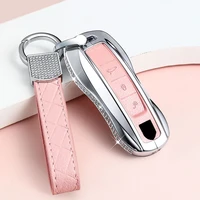 diamond zinc alloy leather car key case cover chain keychain for porsche panamera cayenne 9ya 911 971 macan boxster accessories