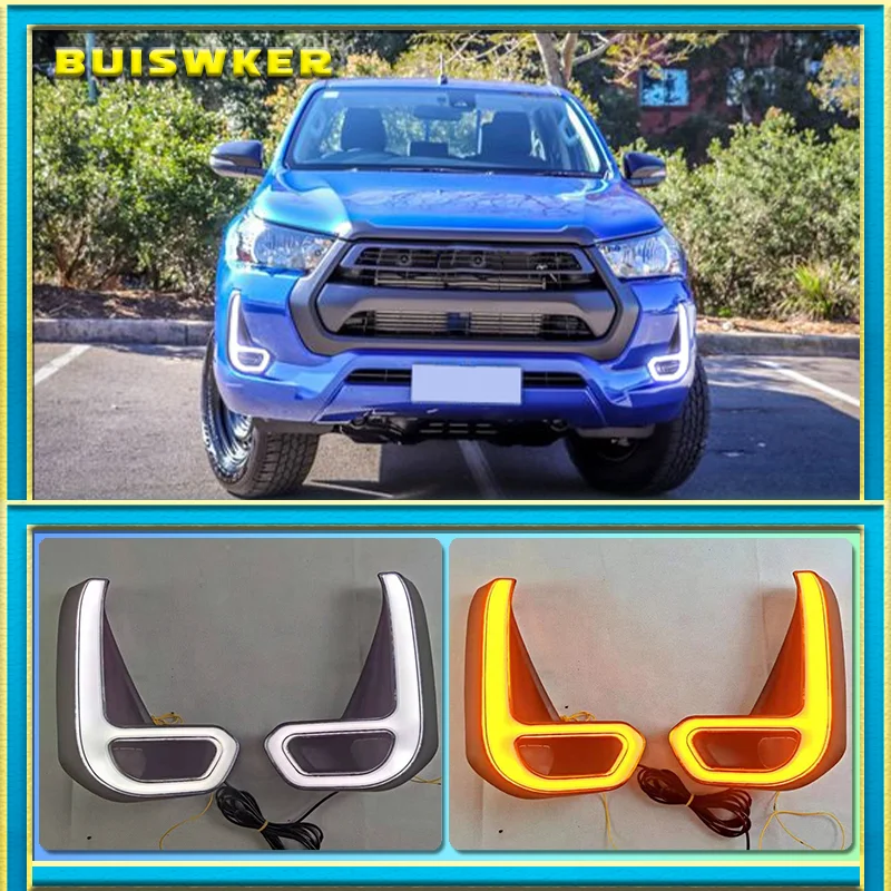 2 шт. автомобильные светодиодные дневные ходовые огни для Toyota Hilux Revo 2020 2021 желтый