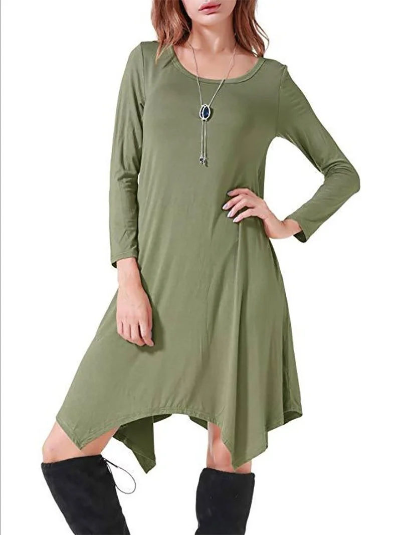 

Женское платье с длинным рукавом, круглым вырезом и карманами