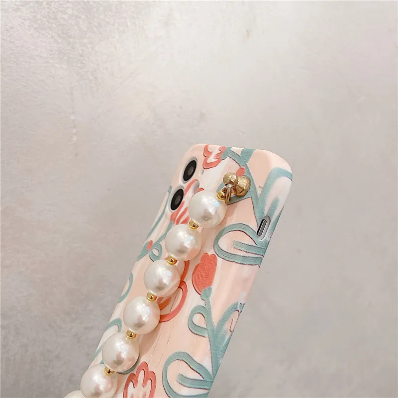 

Pearl wrist bracelet line flower silicone case For iphone 12 12Pro Max 11 11Pro Max X XR Xs max 7 8Plus SE2020 Protective capa