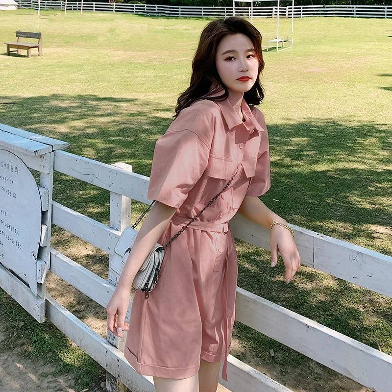 Комбинезоны женские розовые милые летние однотонные удобные брюки карго для