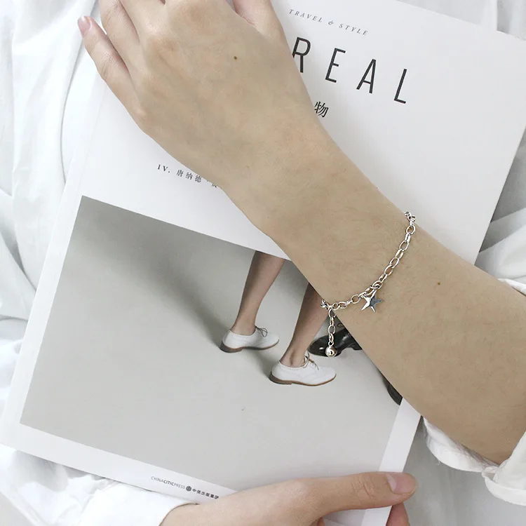 

Vintage 925 Sterling Silver Star Bead Charm Women's Bracelet &Bangle For Wedding Jewelry Party SL308