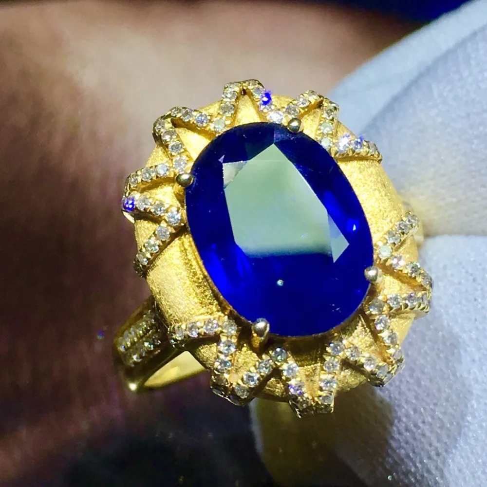 819 ювелирные украшения 18K желтое золото натуральный 3.1ct драгоценный камень, синий сапфир 18k золото бриллианты камень кольцо унисекс для женщин кольца