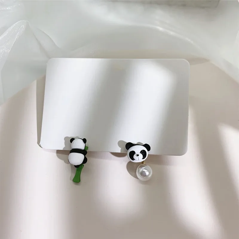 

Cartoon Panda Earrings Cute Acrylic Animal Imitation Pearls Asymmetry Stud Earrings For Women Girls Gift Fashion Jewelry 2021