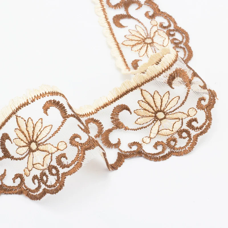 Вышитые коричные ленты 13 м/рулон DIY 36 мм широкие кружевные отделки для шитья | Дом