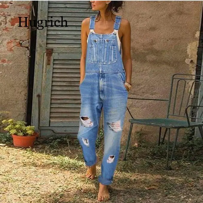 

New Casual Boyfriend Ripped Jeans Jumpsuit Romper Women Pants Hole Sleeveless Denim Overalls for Women
