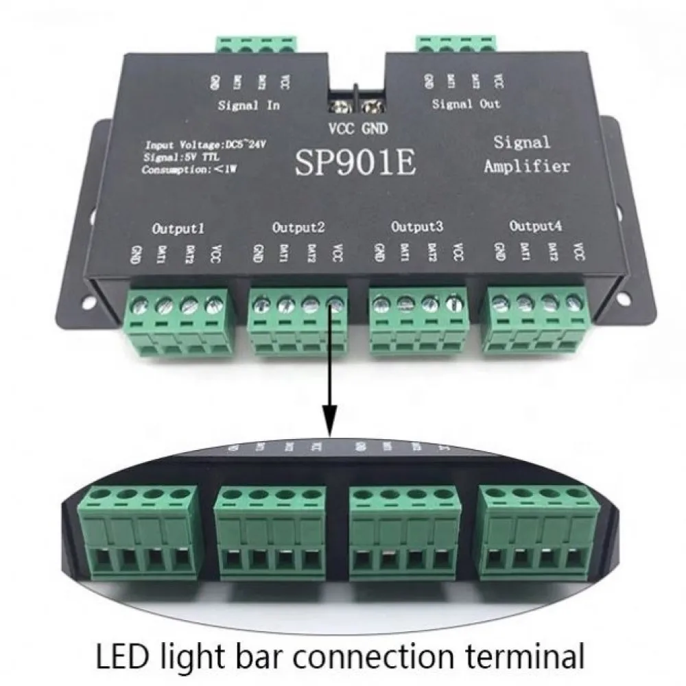 LED Усилитель сигнала SP901 Led SPI Контроллер 4CH Группа для WS2812 2811 dmx512 Пиксели Полоса Магический Модуль DC5V-24V on
