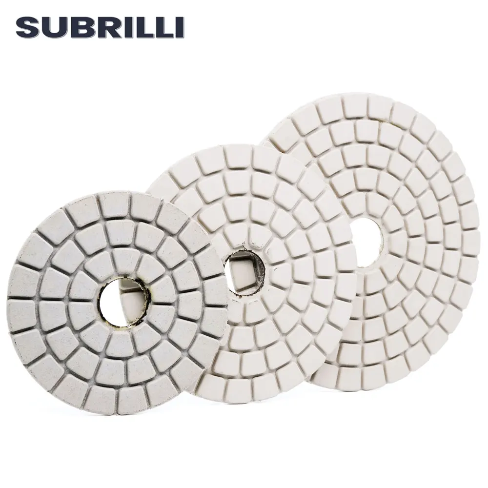 SUBRILLI 3/4/5 Inch White Buff Diamond Pads Polishing Disc Premium Buffing Wheel For Granite Marble Stone Abrasive Tools