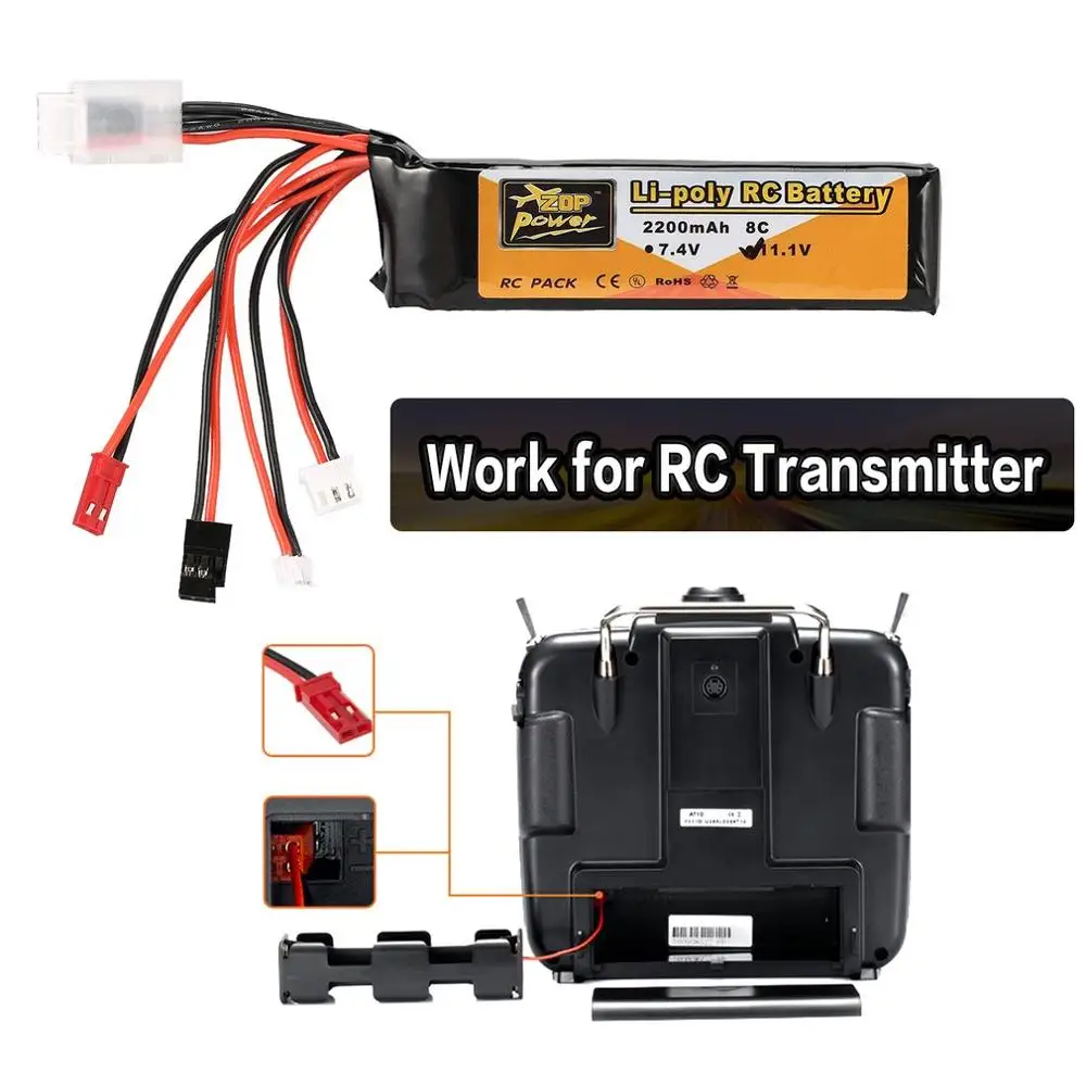 New ZOP Power 11.1V 2200mAh 3S 8C Lipo Battery JR JST FUBEBA Plug for Transmitter Batteries RC Helicopter Spare Parts Accs | Игрушки и