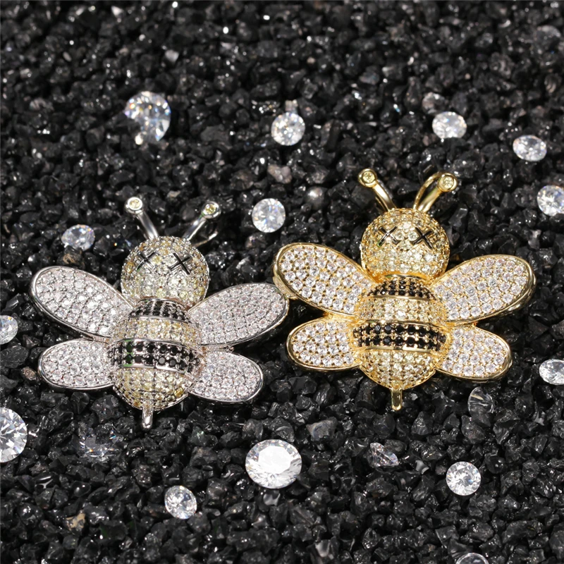 

AGLOVER New Tide Brand Full Zircon Bee Solid Pendant Necklace For Men's Hip-hop Hundred Matching Silver Jewelry Wedding Gifts
