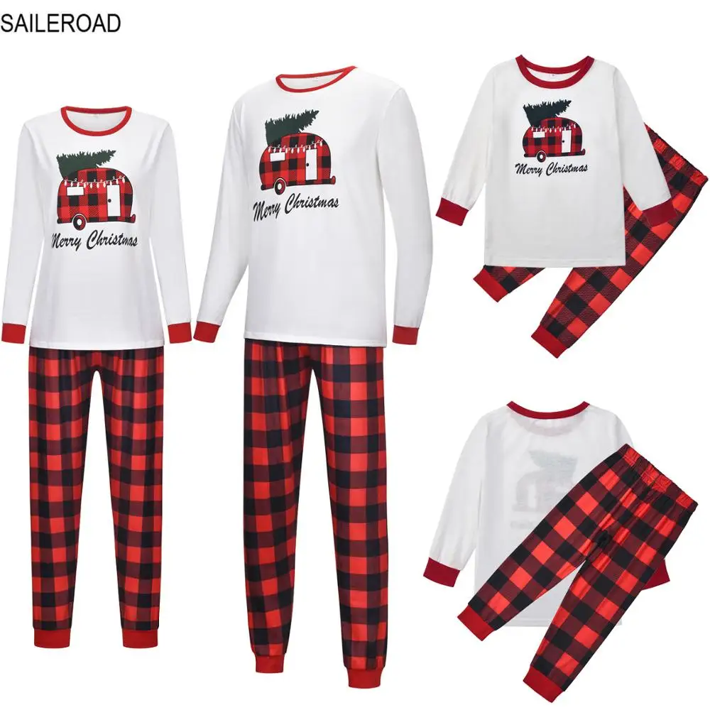 

TUONXYE Family Matching Christmas Lattice Car Pajamas Sets For Parent-child Outfit Xmas Kids Homewear New Year's Outfits