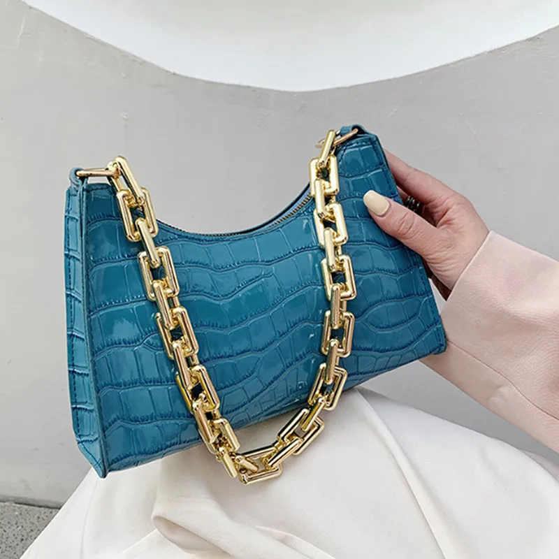 

Crocodile Pattern Zipper Handbags New Fashion Texture Embossed Lacquer Shoulder Bag Simple and Small Square Bags for Women 2021
