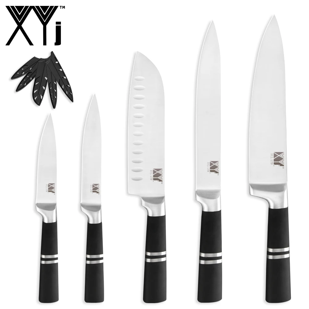 E.5pcs set XYj кухонные ножи из нержавеющей стали 7 шт набор Нескользящая ручка нож шеф-повара Сумка КРЫШКА Мясо Фрукты отель кухонные принадлежности - Цвет: E.5pcs set