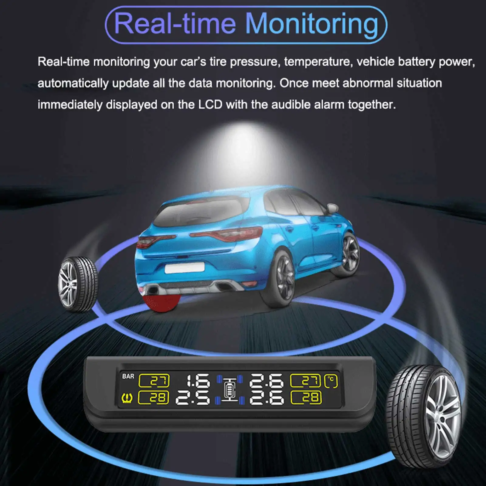 

CAREUD Solar Power TPMS Car Tire Pressure Alarm Monitor System Auto Security Alarm Systems Tyre Pressure Temperature Warning