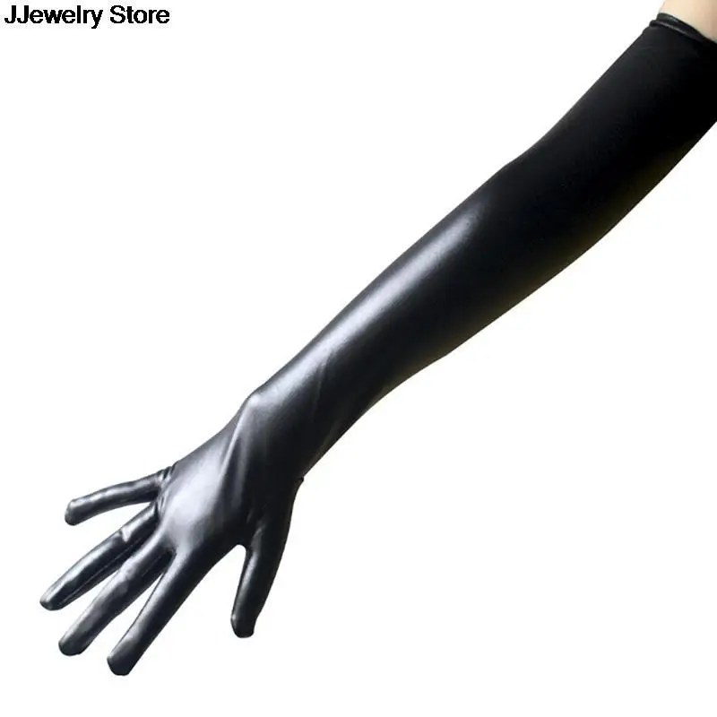 1Pair Sexy Faux Leather Shiny Long Latex Glove Punk Gloves Hip-pop Jazz Outfit Mittens Culb Wear Cosplay Costumes Accessory - купить по