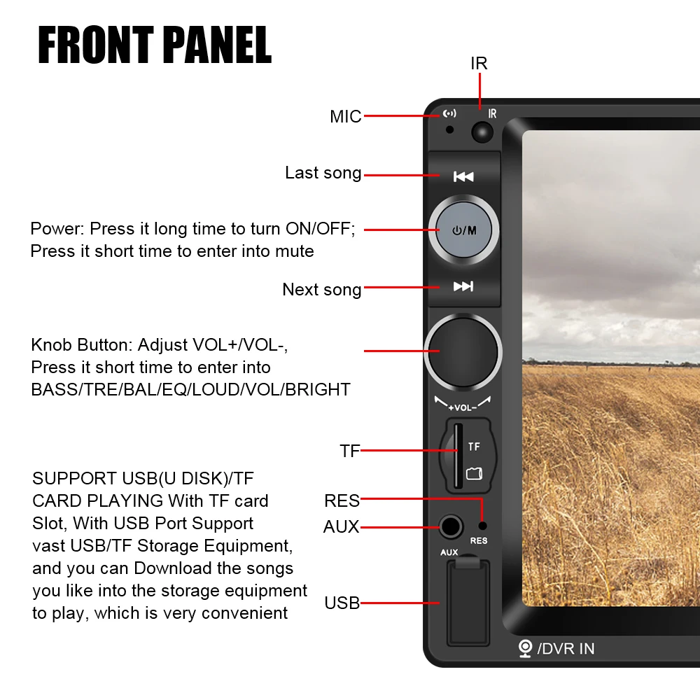 Универсальная камера заднего вида мультимедийный MP5 плеер 7-дюймовый HD сенсорный