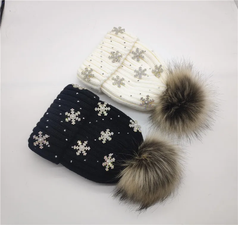 Женские рождественские вязаные шапки теплые плотные плюшевые шапочки со