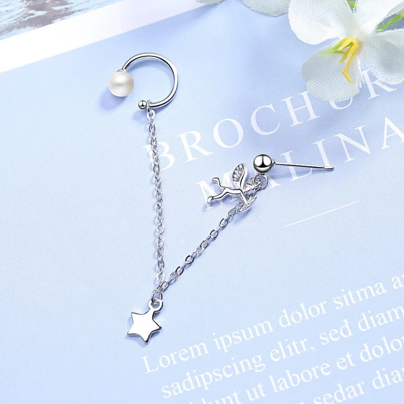 

KOFSAC New Fashion 925 Sterling Silver Earrings For Women Jewelry Charm Star Angel Pearl Earring Lady Anniversary Party Gifts