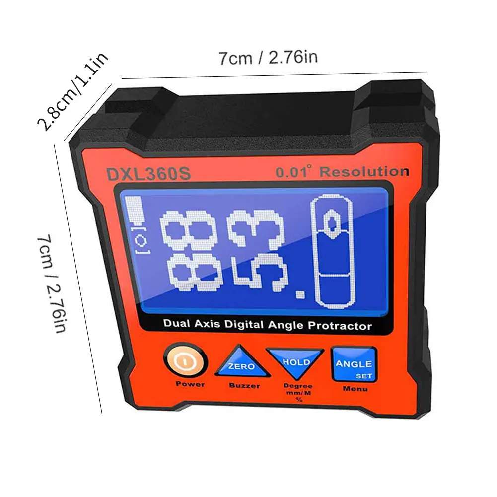 

DXL360S Digital Angle Protractor Level Magnetic Base Dual Axis Level Box LCD Display Inclinometer Measuring Tools Angle Finder
