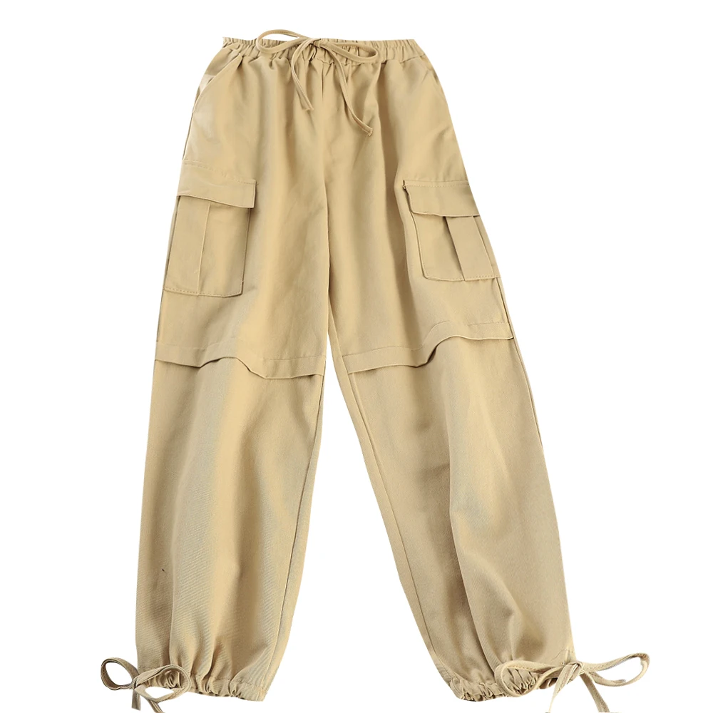 

2019 Korean Fashion New Women Cargo Pants Streetwear Pockets Drawstring Black/Khaki/Army Green Pants Casual Trouser For Female
