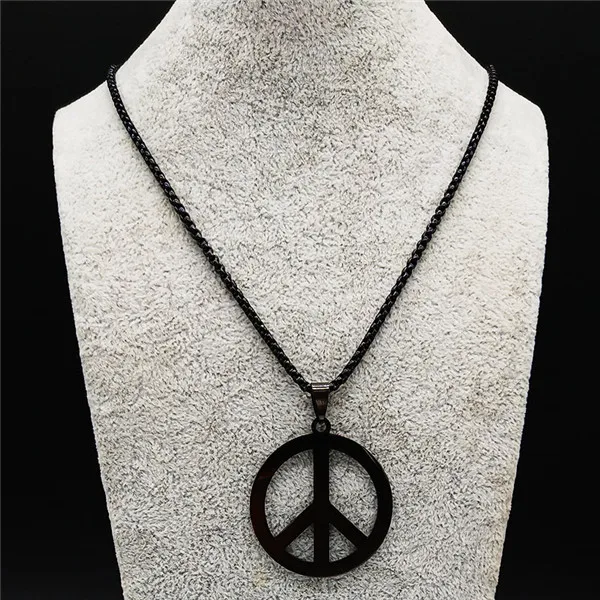 peace BK 60cm box Модные ожерелья из нержавеющей стали с лезвием, мужские ювелирные изделия черного цвета, готические ожерелья и подвески, ювелирные изделия, колье для мужчин N17939 - Окраска металла: peace BK 60cm box