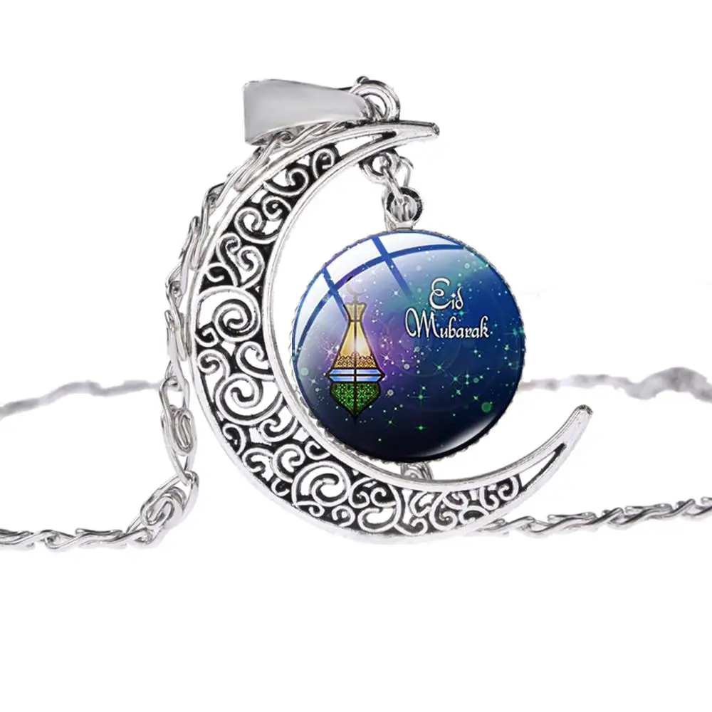 SIAN Religious Eid Mubarak Delicate Moon Necklace Big Ramadan Festival Party Theme Silver Plated Charm Glass Crystal | Украшения и