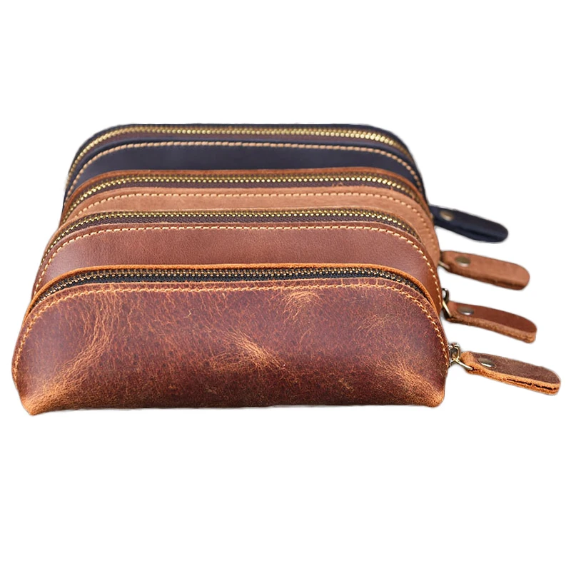 Пенал сумочка из натуральной кожи на молнии вместительная винтажная кожа Crazy Horse